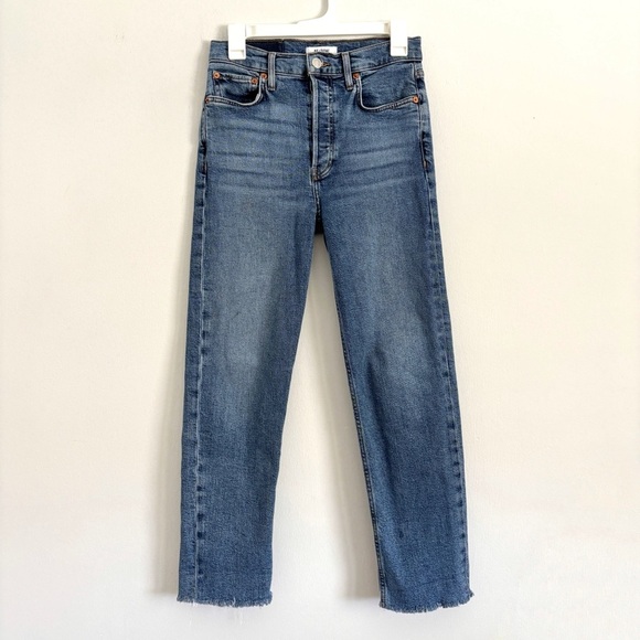 RE/DONE 70s Stove Pipe High Rise Straight Leg Jeans Button Fly Women’s Size 26 - Picture 2 of 10